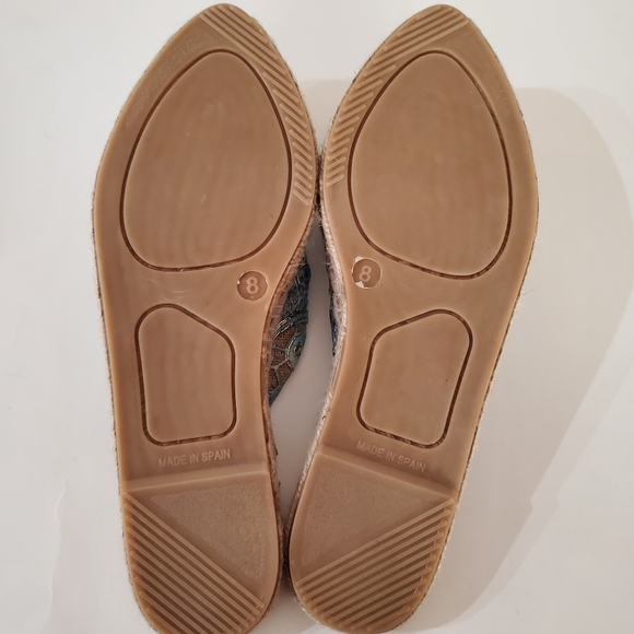 SESTO MEUCCI Sz 8 Lace Espadrille Mules Floral Applique Gold Blue Natural Color - Picture 14 of 16